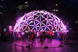 6.5m dome frame with lighting. Vivid Festival. Martin Place. Sydney