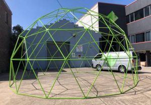 8 metre diameter 5/8 sphere steel tube dome frame. Powder coated