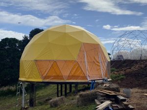8 metre diameter 5/8 sphere Glamping dome. Clear vinyl windows