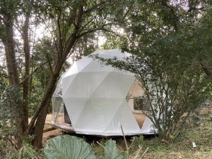 8 metre diameter 5/8 sphere Glamping dome. Clear vinyl windows