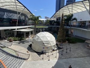 8m projection dome for Crocs launch. Pacific Fair. Gold Coast