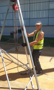 Robbie Lusher on site. Benz 18m dome. Brisbane