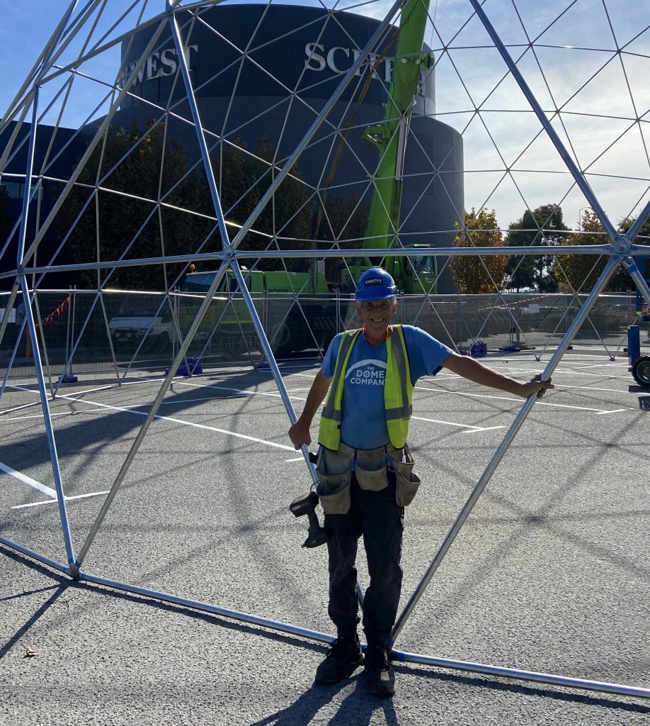 Robbie Lusher, founder of The Dome Company, building a 20m dome frame for SciTech, Perth