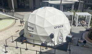 8m Projection Dome. Crocs launch. Pacific Fair, Gold Coast