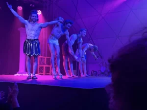 20 metre diameter hemisphere geodesic dome. Melbourne Fringe Festival. Headfirst Acrobats.