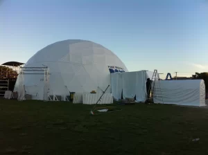 18m Pure Blonde dome showing entrance tunnel and fog screen section