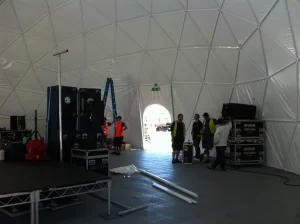 18m Pure Blonde dome. Future Music festival. Sydney. Inside during build